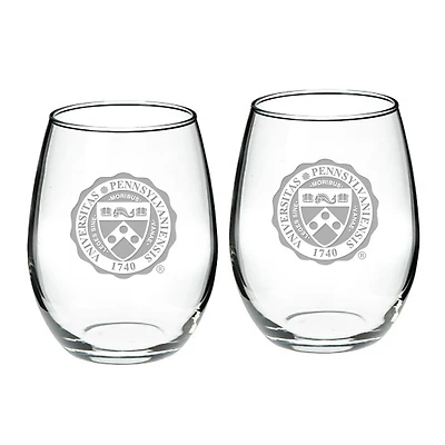 Pennsylvania Quakers 2-Piece 21oz Stemless Wine Glass Set