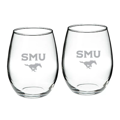 SMU Mustangs 21oz 2-Piece Stemless Wine Glass Set