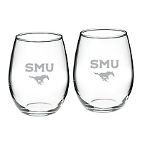 SMU Mustangs 21oz 2-Piece Stemless Wine Glass Set