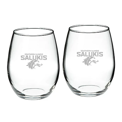 Southern Illinois Salukis 2-Piece 21oz Stemless Wine Glass Set