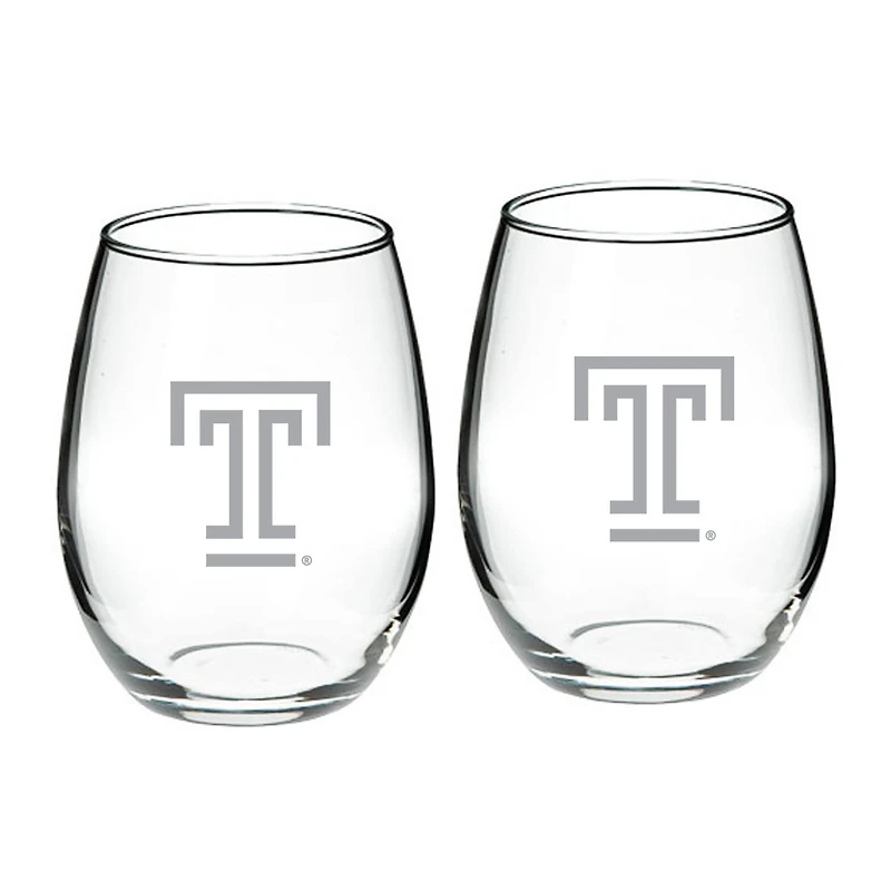 Temple Owls 21oz Two-Piece Stemless Wine Glass Set