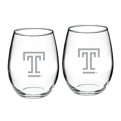 Temple Owls 21oz Two-Piece Stemless Wine Glass Set