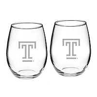 Temple Owls 21oz Two-Piece Stemless Wine Glass Set