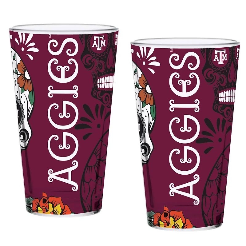 Texas AM Aggies Two-Pack 16oz Dia De Los Muertos Pint Glass Set
