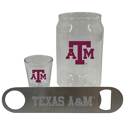 The Memory Company Texas AM Aggies Three-Pack Beer Glass 2oz Shot Glass  Bottle Opener Set