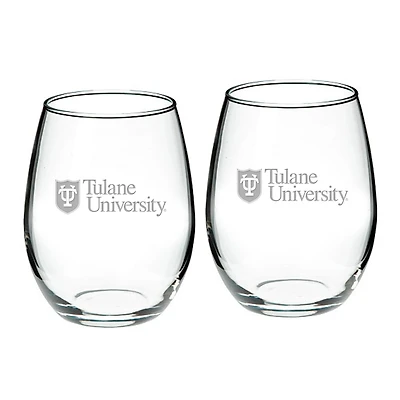 Tulane Wave Team 21oz 2-Piece Stemless Wine Glass Set