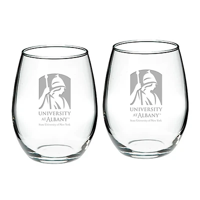 UAlbany Great Danes 21oz 2-Piece Stemless Wine Glass Set