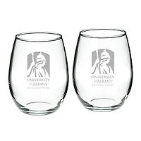 UAlbany Great Danes 21oz 2-Piece Stemless Wine Glass Set