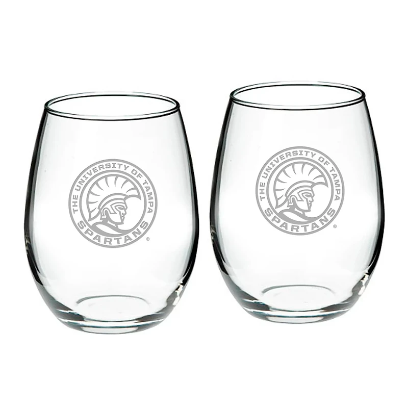 University of Tampa Spartans 21oz 2-Piece Stemless Wine Glass Set