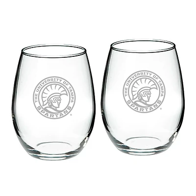 University of Tampa Spartans 21oz 2-Piece Stemless Wine Glass Set