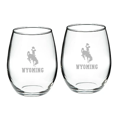 Wyoming Cowboys 2-Piece 21oz Stemless Wine Glass Set