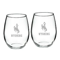Wyoming Cowboys 2-Piece 21oz Stemless Wine Glass Set