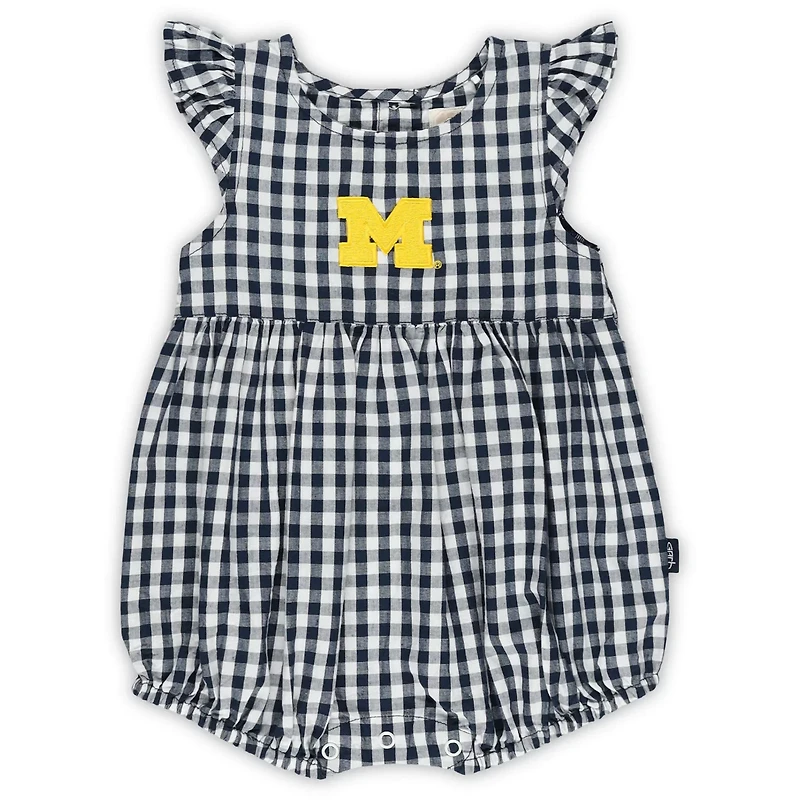 Girl's Garb Michigan Wolverines Cara Gingham Ruffled Bodysuit