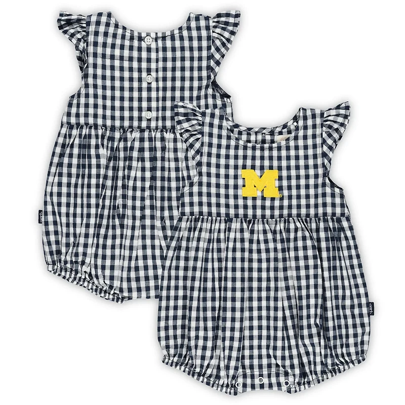 Girl's Garb Michigan Wolverines Cara Gingham Ruffled Bodysuit