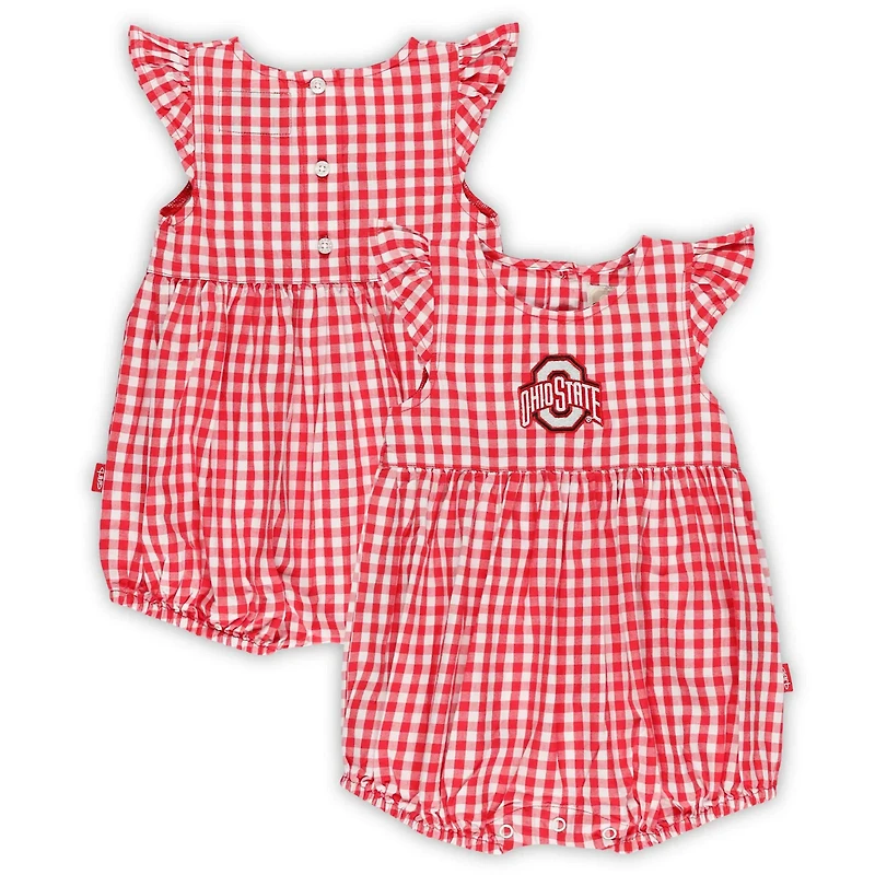 Girl's Garb Ohio State Buckeyes Cara Gingham Ruffled Bodysuit