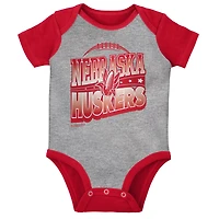 Mitchell  Ness Heather Gray Nebraska Huskers 3-Pack Bodysuit Bib and Bootie Set