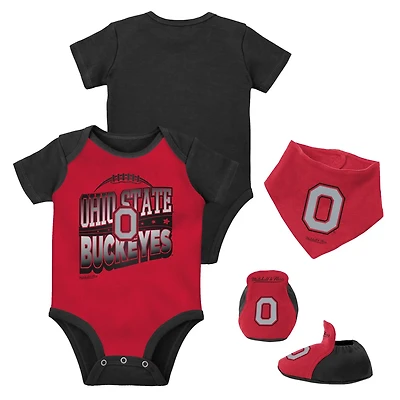 Mitchell  Ness Scarlet Ohio State Buckeyes 3-Pack Bodysuit Bib and Bootie Set
