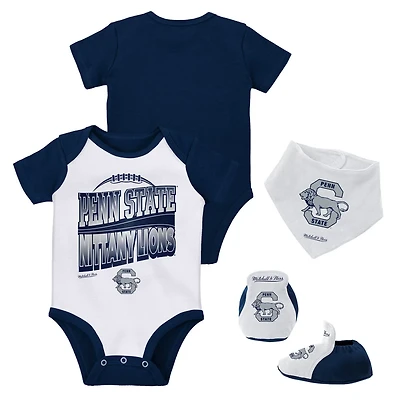 Mitchell Ness White Penn State Nittany Lions 3-Pack Bodysuit Bib and Bootie Set