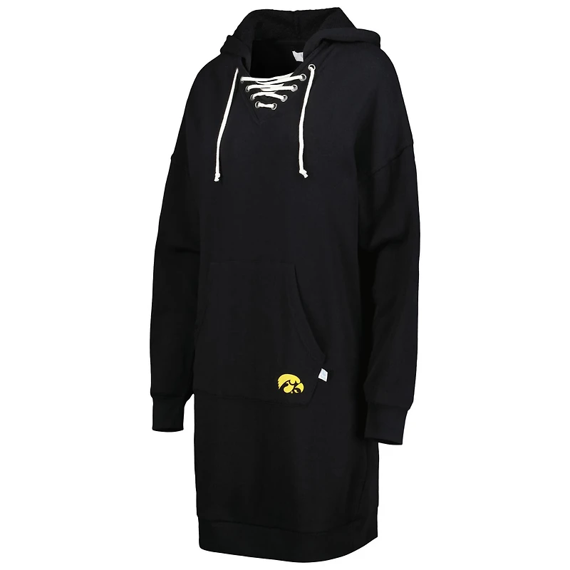 Touch Iowa Hawkeyes Quick Pass Lace-Up V-Neck Hoodie Dress