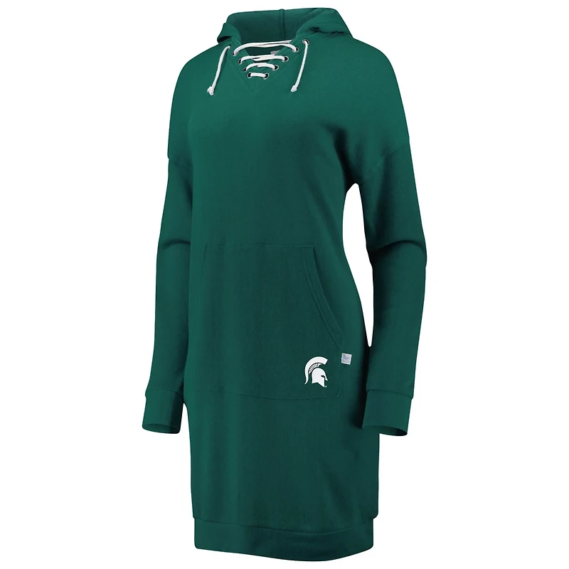 Touch Michigan State Spartans Quick Pass Lace-Up V-Neck Hoodie Dress