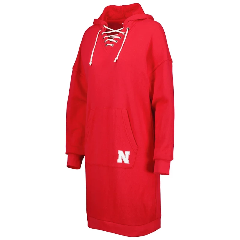Touch Scarlet Nebraska Huskers Quick Pass Lace-Up V-Neck Hoodie Dress