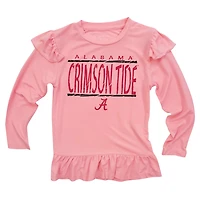 Wes  Willy Alabama Crimson Tide Heart Print Ruffle Long Sleeve T-Shirt and Pants Sleep Set