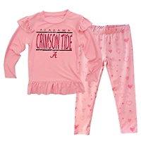 Wes  Willy Alabama Crimson Tide Heart Print Ruffle Long Sleeve T-Shirt and Pants Sleep Set