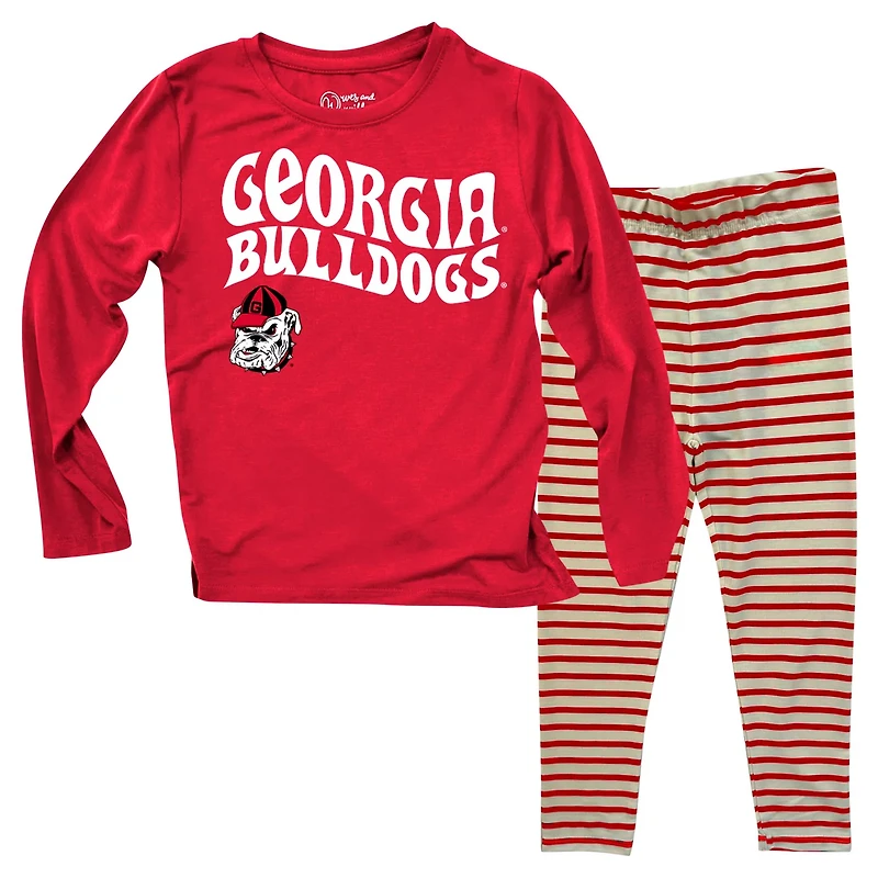 Wes  Willy Georgia Bulldogs Long Sleeve Top and Striped Leggings Set