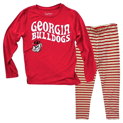 Wes  Willy Georgia Bulldogs Long Sleeve Top and Striped Leggings Set