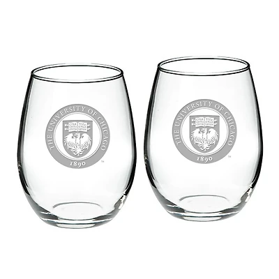 Chicago Maroons 2-Piece 21oz Stemless Wine Glass Set