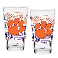 Clemson Tigers Two-Pack 16oz Campus Line Art Pint Glass Set