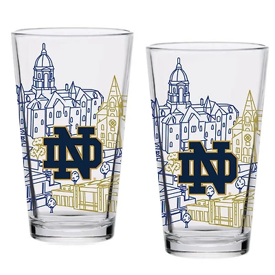 Notre Dame Fighting Irish Two-Pack 16oz Campus Line Art Pint Glass Set