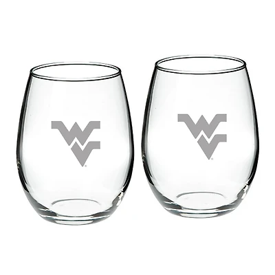 West Virginia Mountaineers 21oz 2-Piece Stemless Wine Glass Set