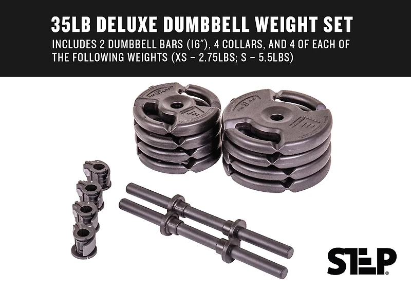 The Step Fitness 35 lb Adjustable Dumbbell Set
