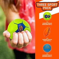 NERF Mini Stress Foam Sport Ball Set - Kids Mini Sports Ball Set - Includes Foam Micro Football, Soccer Ball + Basketball -