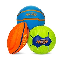 NERF Mini Stress Foam Sport Ball Set - Kids Mini Sports Ball Set - Includes Foam Micro Football, Soccer Ball + Basketball -