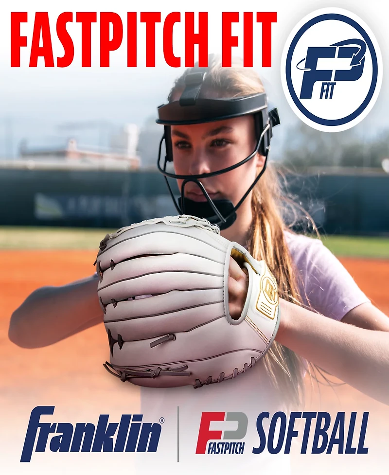 Franklin Sports Fastpitch Softball Glove - Field Master Fastpitch + Softball Mitt - Right Hand Throw - 10.5" - White + Grey