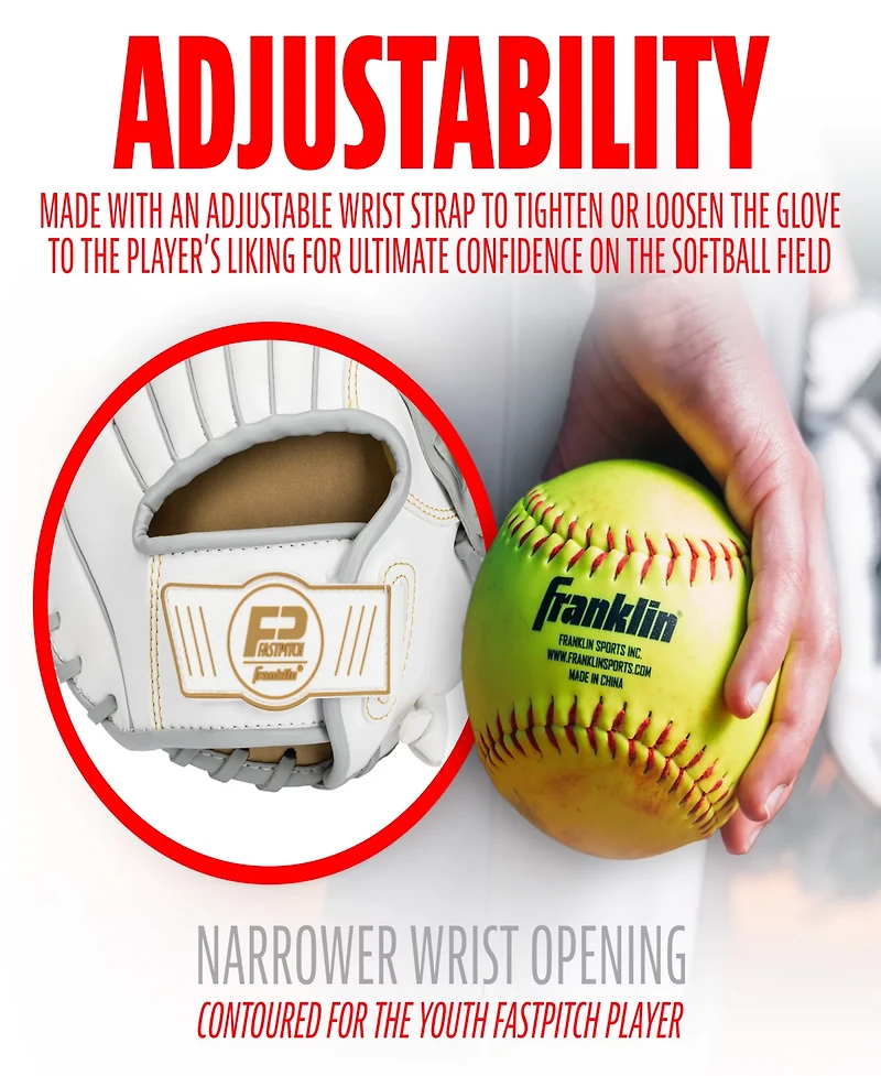 Franklin Sports Fastpitch Softball Glove - Field Master Fastpitch + Softball Mitt - Right Hand Throw - 10.5" - White + Grey