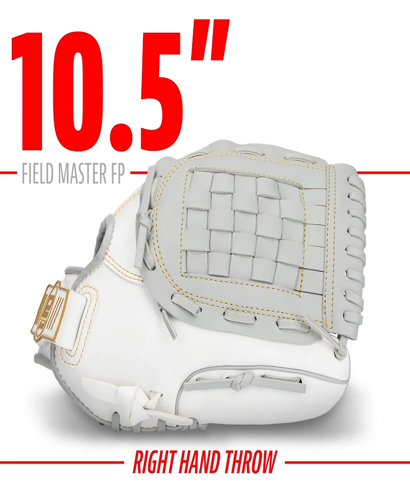 Franklin Sports Fastpitch Softball Glove - Field Master Fastpitch + Softball Mitt - Right Hand Throw - 10.5" - White + Grey