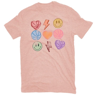 Academy Sports + Outdoors Women's Basketball Hearts and Smileys Graphic T-shirt