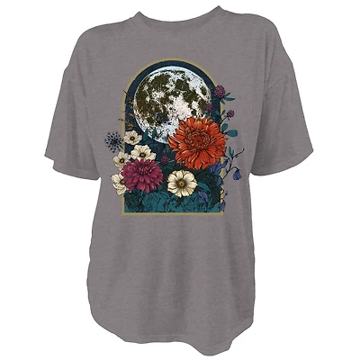 Live Outside the Limits Women's Moon Flowers Oversized Graphic T-shirt
