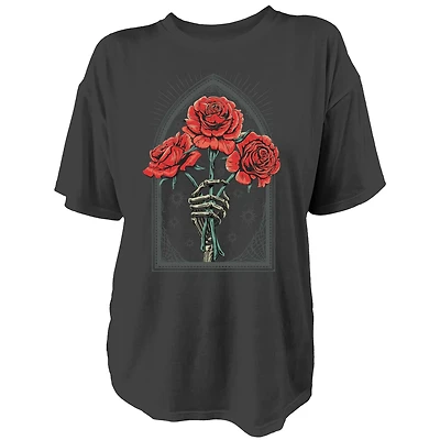 Live Outside the Limits Women's Roses Skull Oversized Graphic T-shirt
