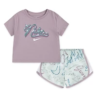 Nike Girls' 4-6x Swoosh Tee and Tempo Shorts 2-Piece Set