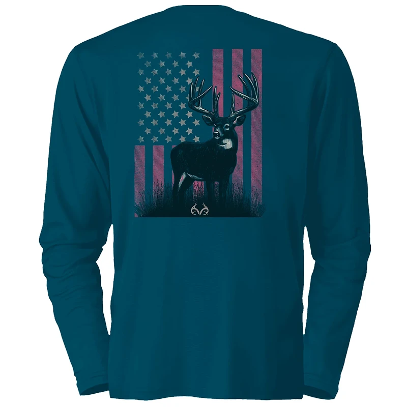 Realtree Women's Deer Flag Long Sleeve Graphic T-shirt