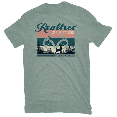 Realtree Women's Script Retro Stripe Deer Short Sleeve T-shirt