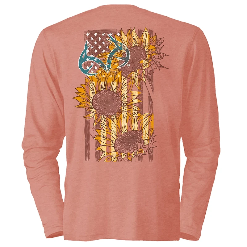 Realtree Women's Sunflower Flag Long Sleeve Graphic T-shirt
