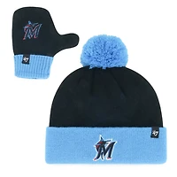'47 Miami Marlins Bam Bam Cuffed Knit Hat with Pom  Mittens Set
