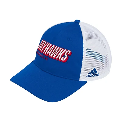 adidas Kansas Jayhawks Mascot Block Letter Slouch Trucker Adjustable Hat