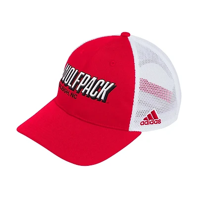 adidas NC State Wolfpack Mascot Block Letter Slouch Trucker Adjustable Hat