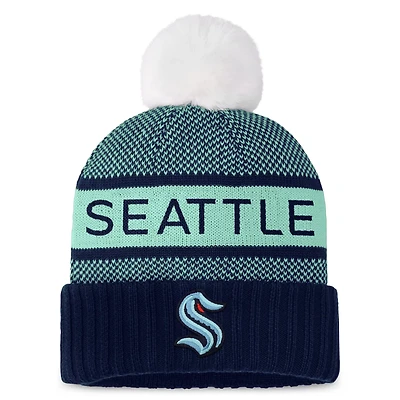 Fanatics Branded Deep Sea /Light Seattle Kraken Authentic Pro Rink Cuffed Knit Hat with Pom
